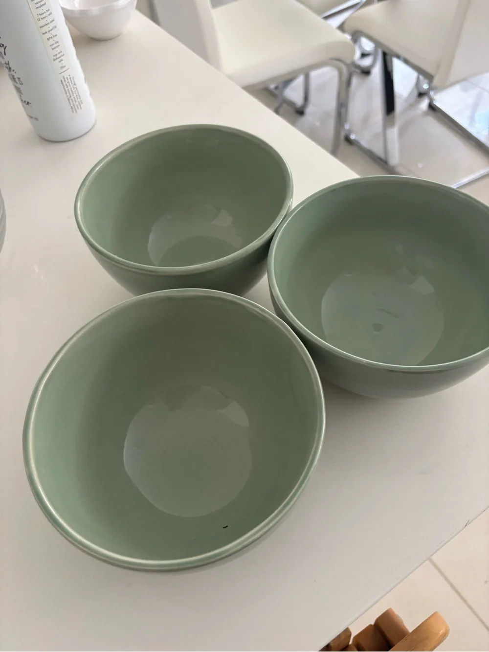 Set of 3 Sage Green Ceramic Bowls